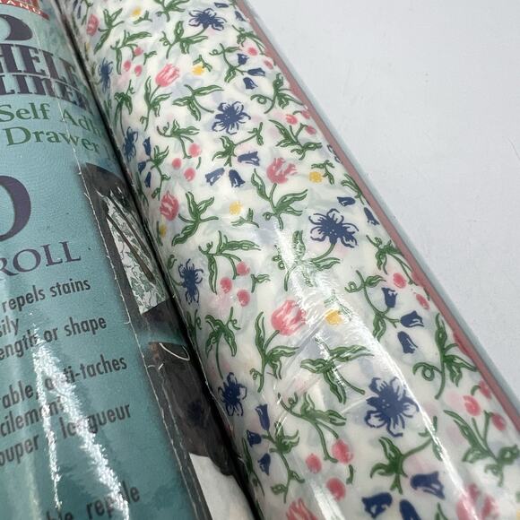 2 Rolls Vtg Con-Tact Contact Paper Adhesive 2002 Villa Flora Blue Pink Yellow - Picture 1 of 6